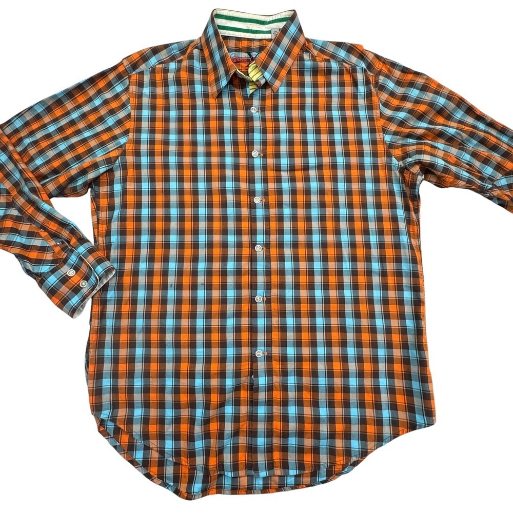 Robert Graham X Shirt Men's Large Multi Plaid Flip Cuff Long Sleeve Button Down